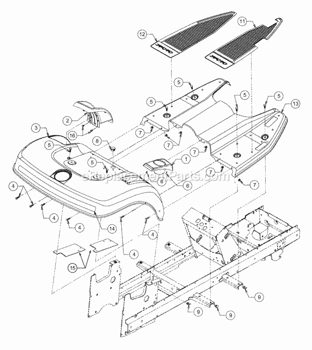 Fender And Running Board Diagram and Parts List for GT2523-54 13A-2A8K710 Cub Cadet Lawn Tractor